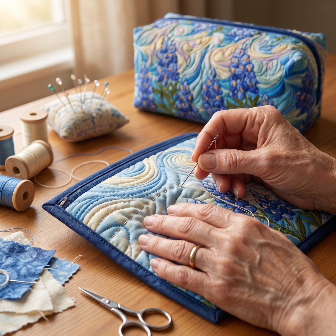 Floral Swirl Quilted Makeup Bag 5