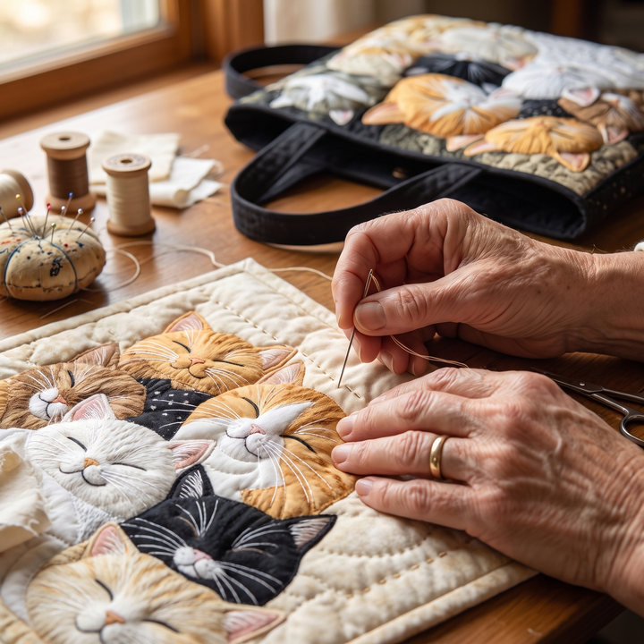 Artisanal Quilted Bag - Sleeping Kittens 8
