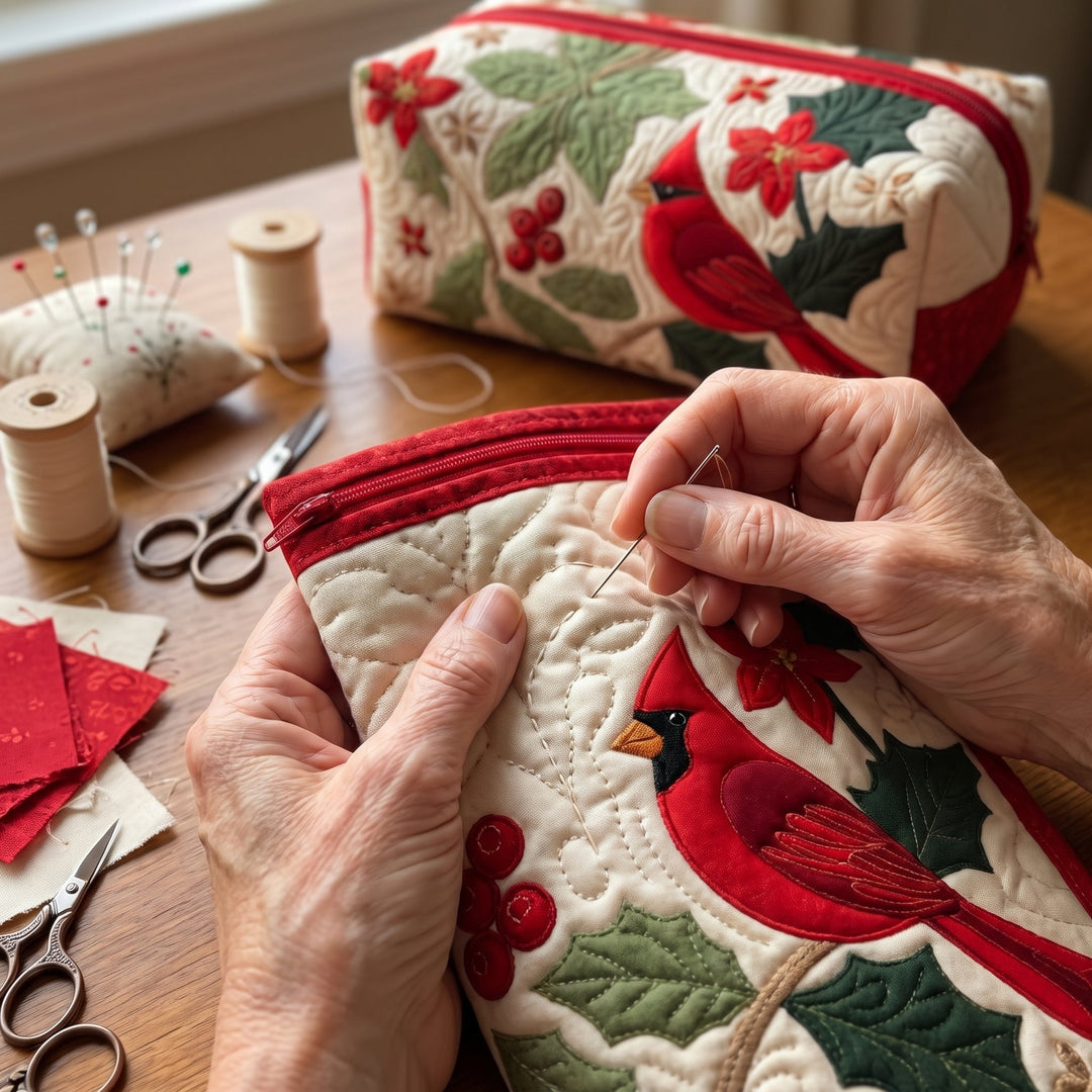 Holly Cardinal Quilted Makeup Bag 5