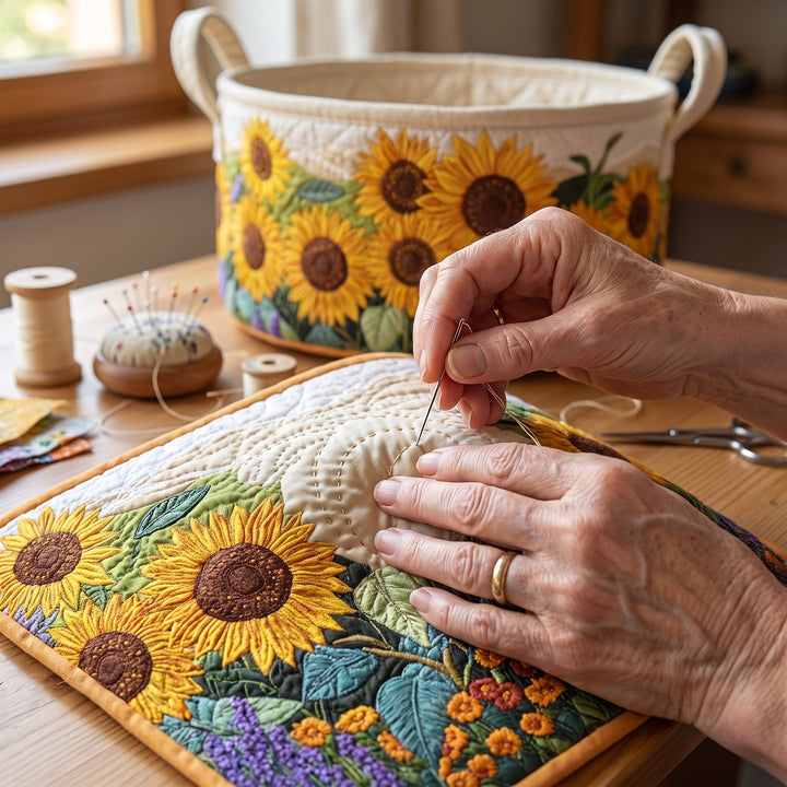 Sunflowers Quilted Laundry Basket 6