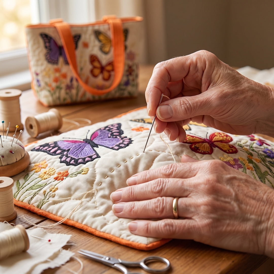 Butterfly Flower Garden Quilted Tote Bag 5