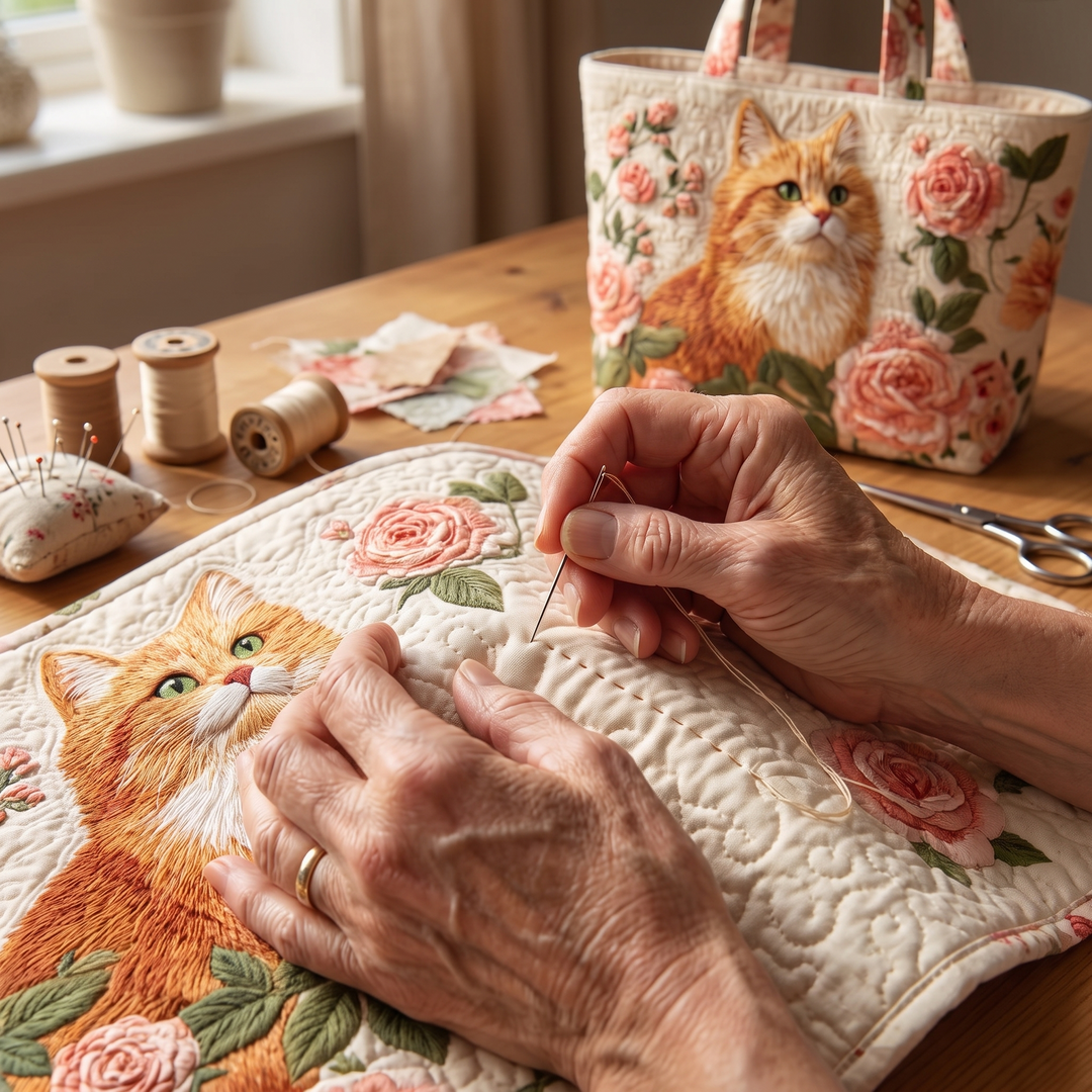 Artisan Bag - Orange Cat with Roses 5