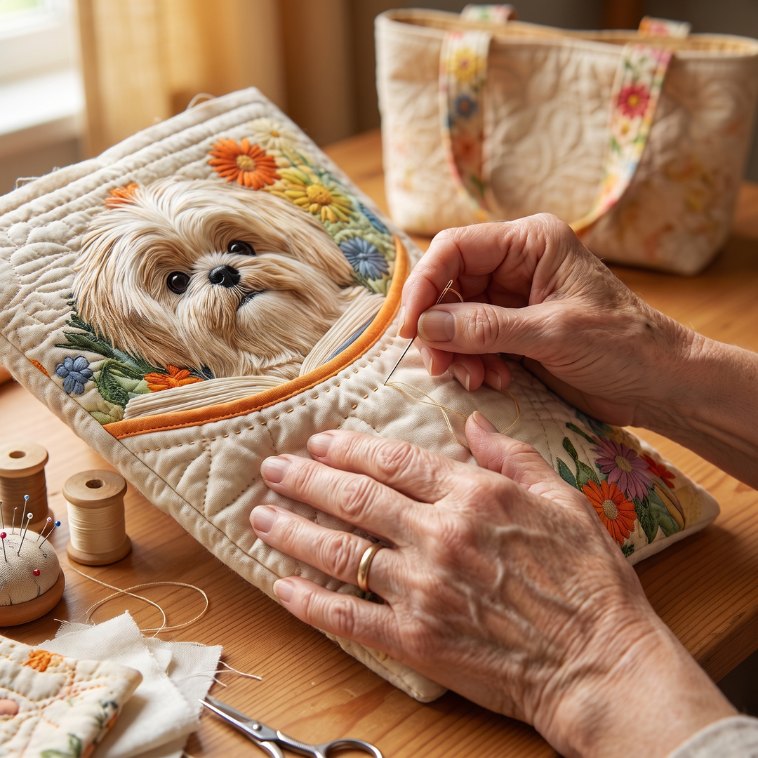 Artisanal Bag - Shih Tzu with Books and Flowers 7