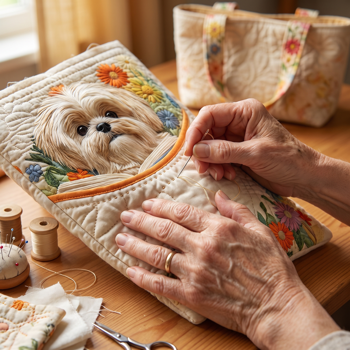 Artisanal Bag - Shih Tzu with Books and Flowers 7
