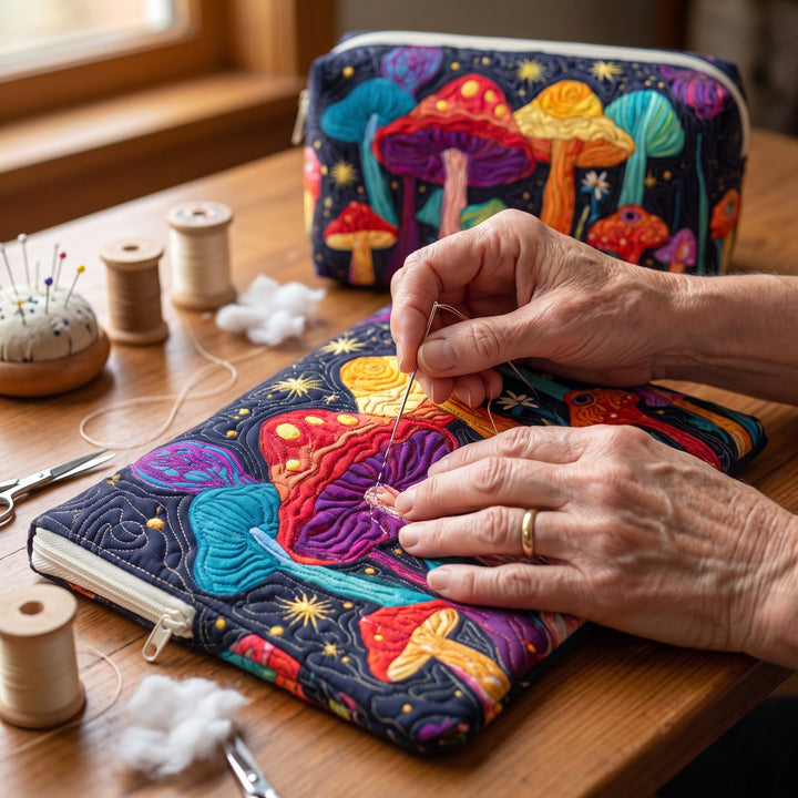 Groovy Shroom Quilted Makeup Bag 5