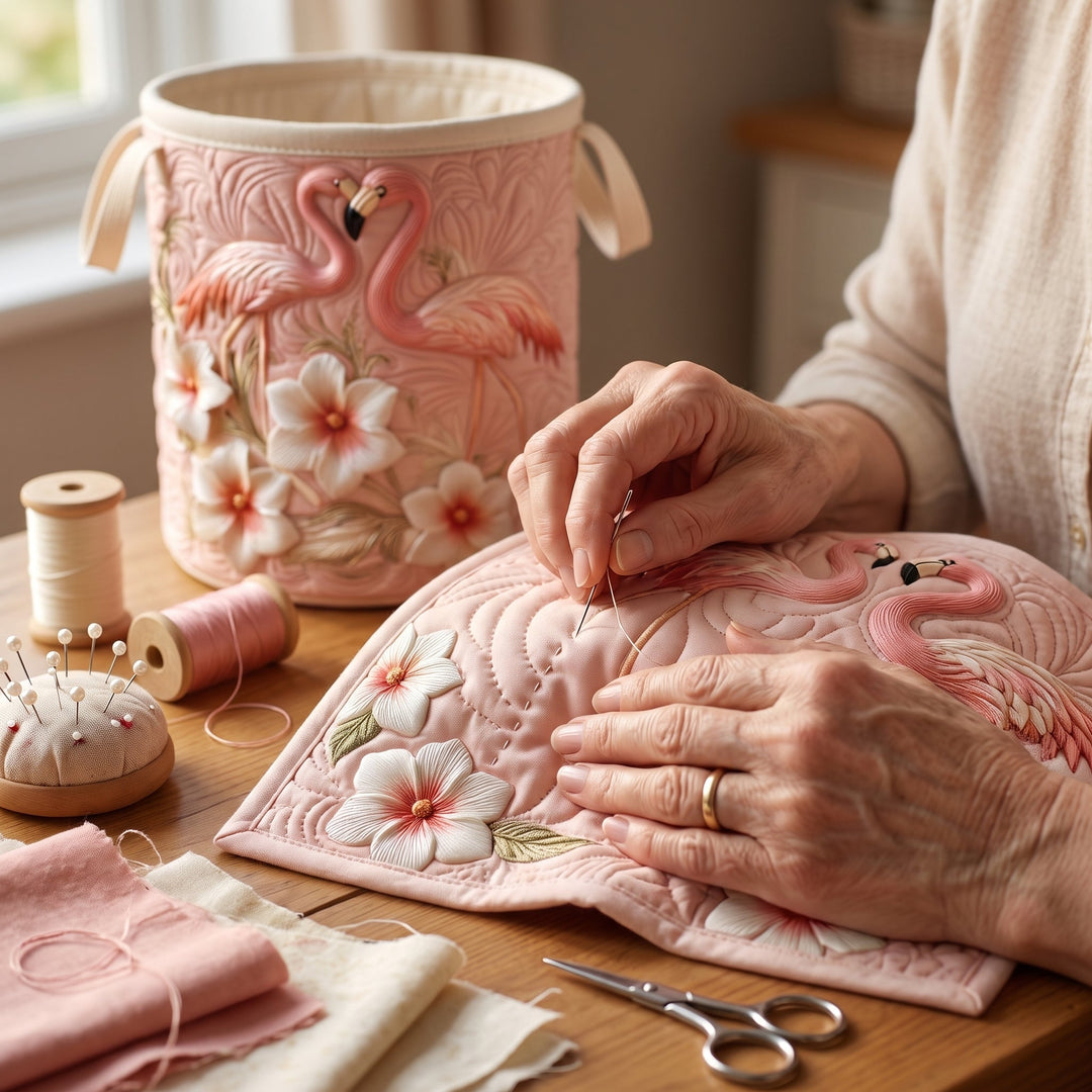 Floral Flamingo Quilted Laundry Basket 6