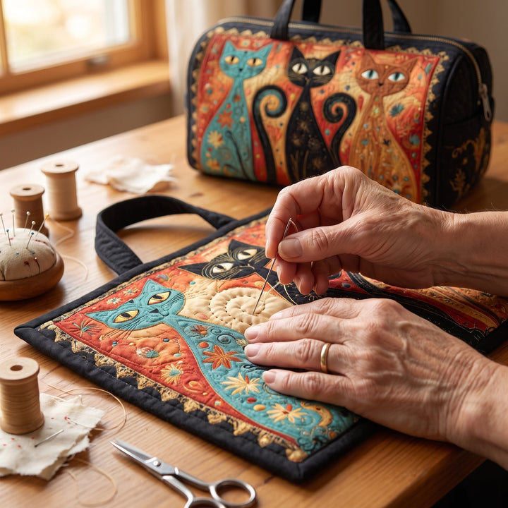 Enchanted Cats Trio Quilted Duffle Bag 5