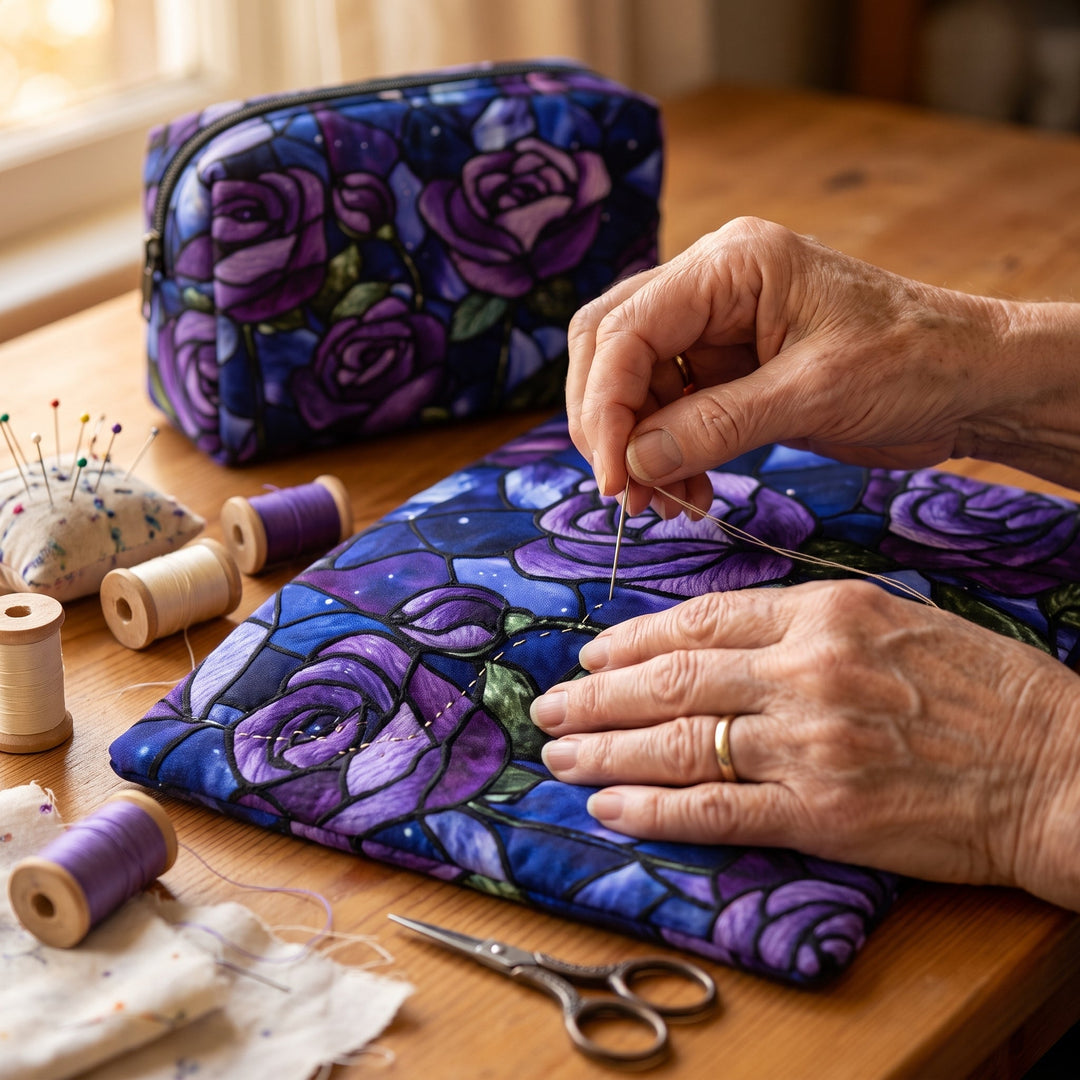 Midnight Rose Quilted Makeup Bag 5