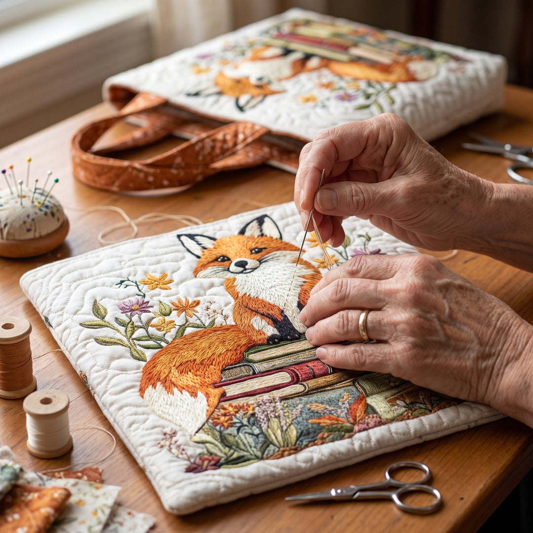 Bookish Fox Quilted Tote Bag 5