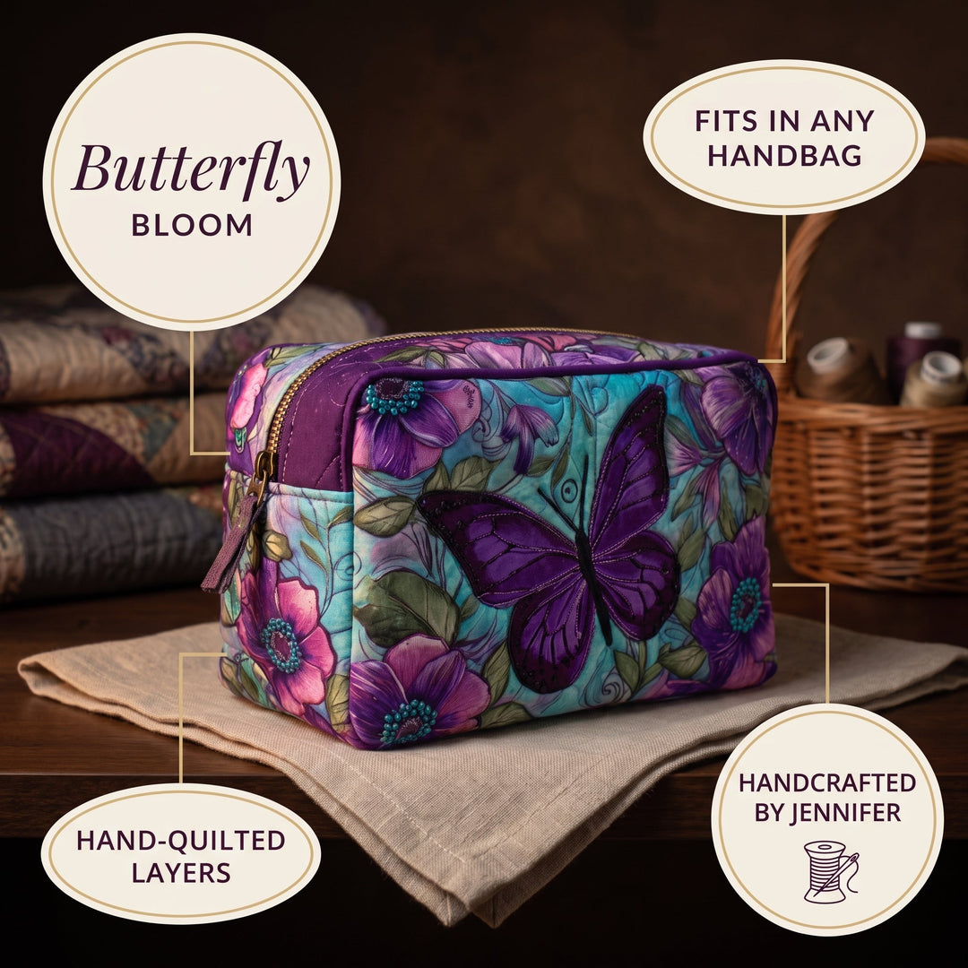 Butterfly Bloom Quilted Makeup Bag 4