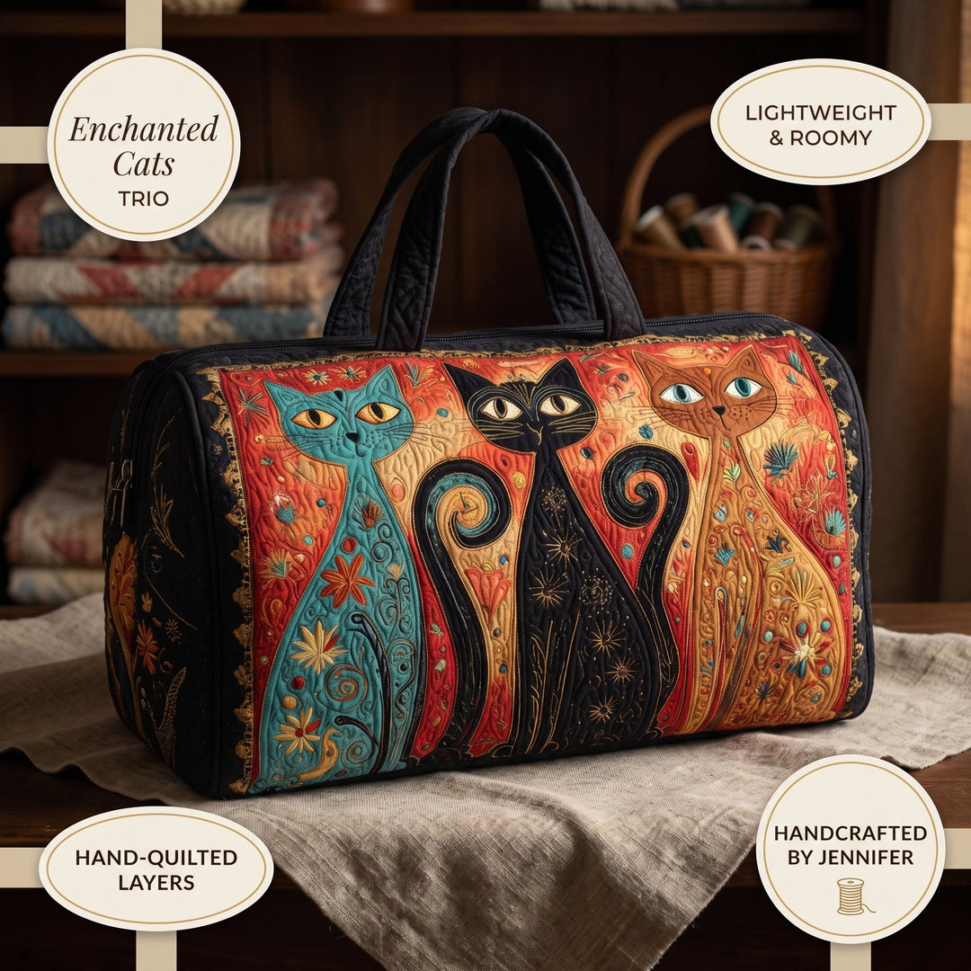 Enchanted Cats Trio Quilted Duffle Bag 4