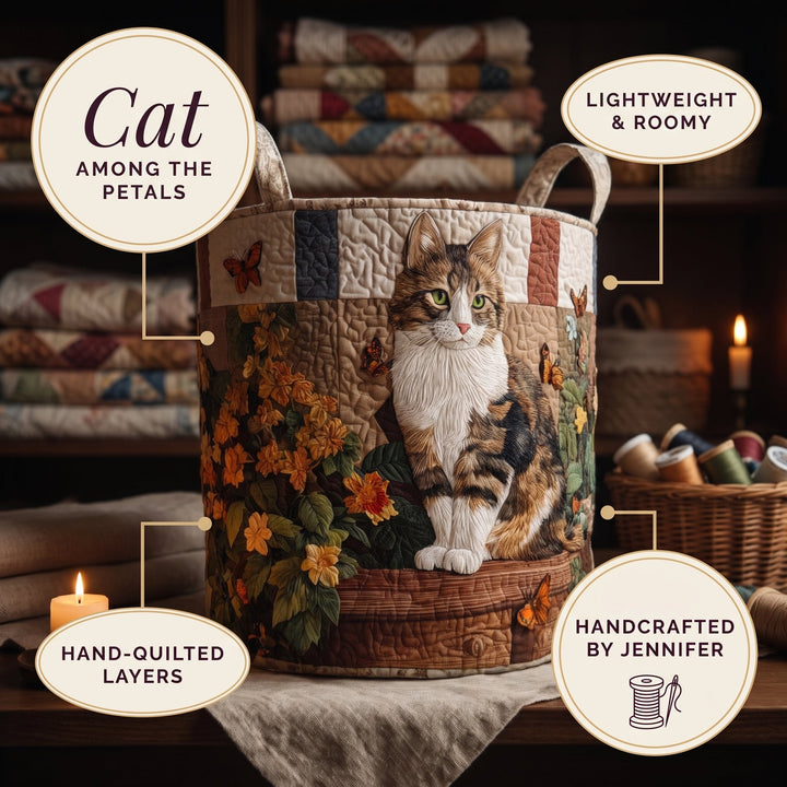 Cat Among the Petals Quilted Laundry Basket 7