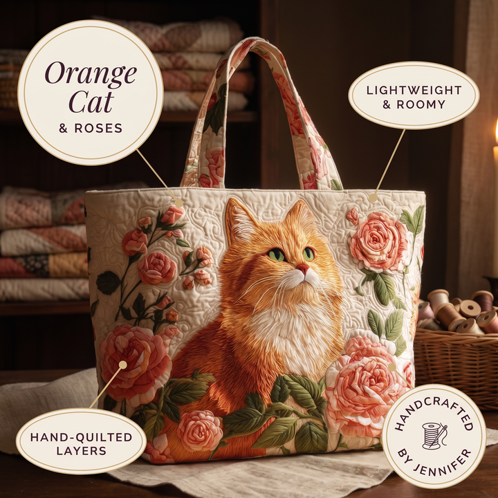 Artisan Bag - Orange Cat with Roses 6