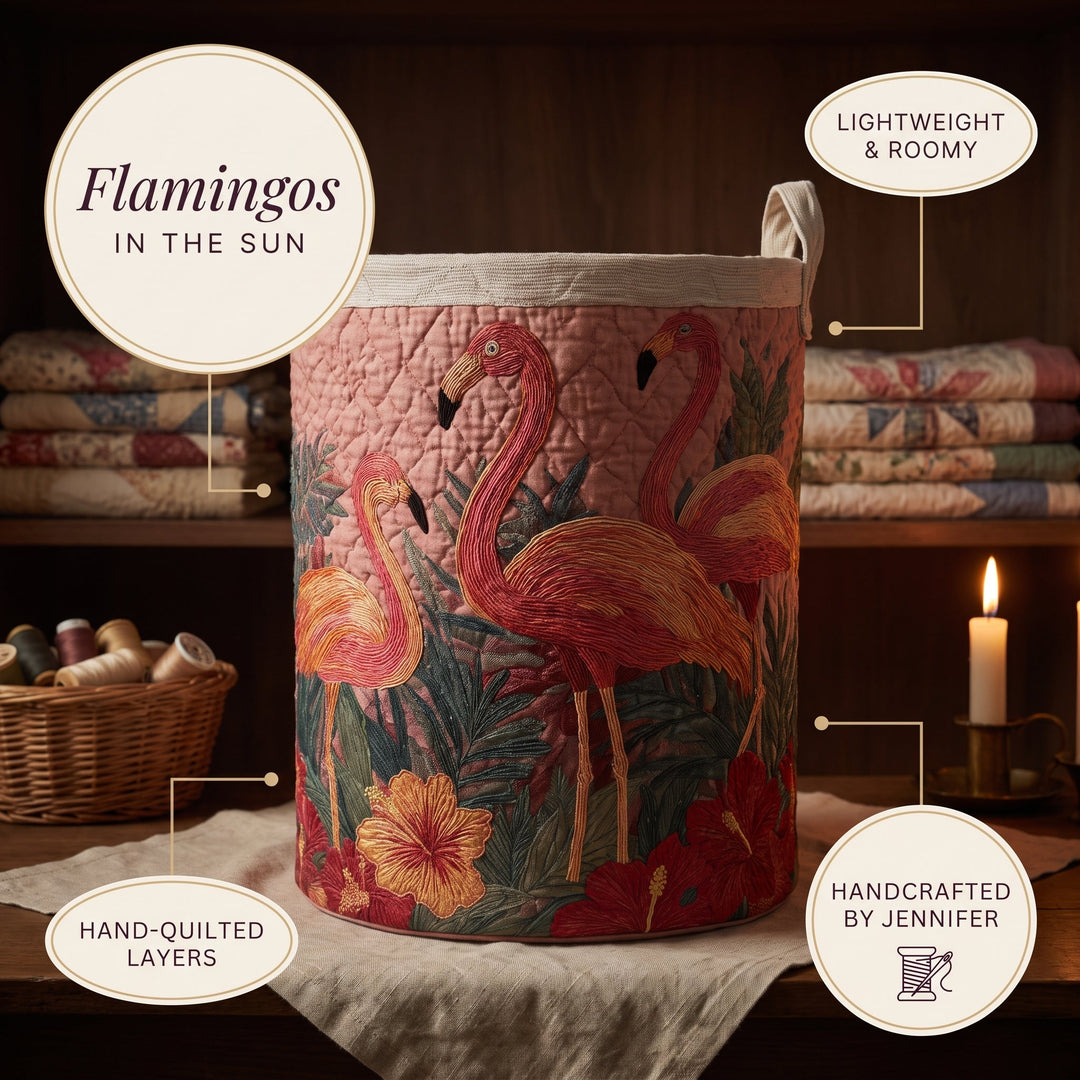 Flamingos in the Sun Quilted Laundry Basket 7