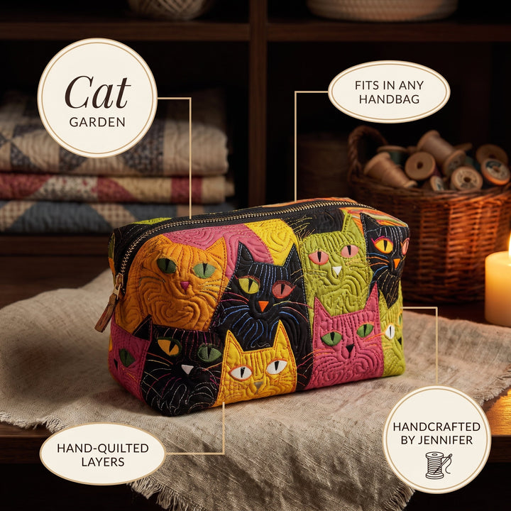 Cat Garden Quilted Makeup Bag 4