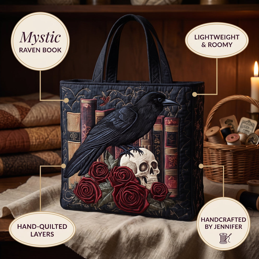Mystic Raven Book Quilted Tote Bag 6