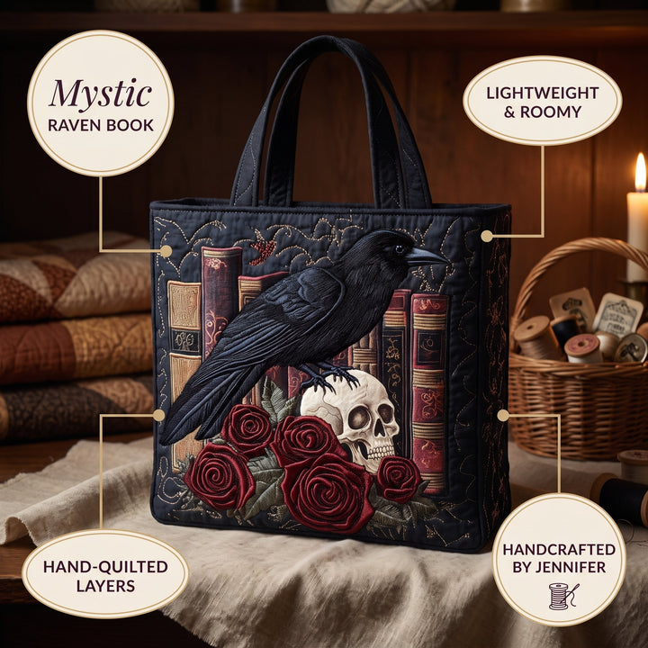 Mystic Raven Book Quilted Tote Bag 6