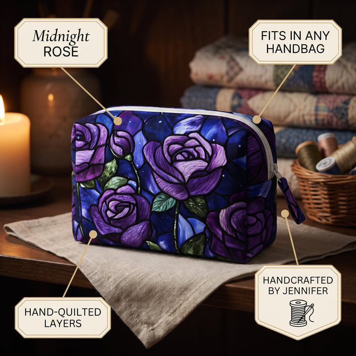 Midnight Rose Quilted Makeup Bag 4