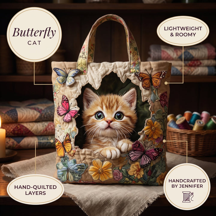 Butterfly Cat Quilted Tote Bag 6