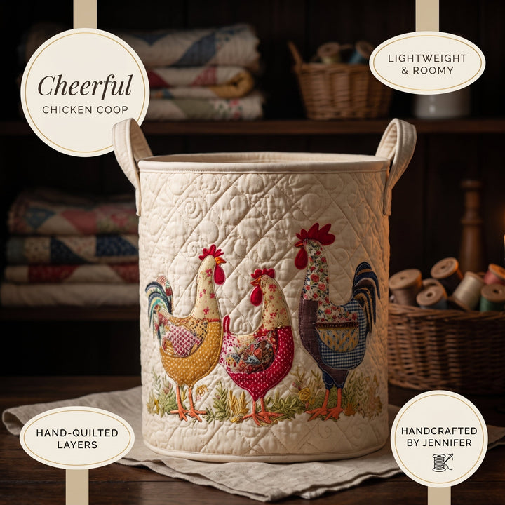 Cheerful Chicken Coop Quilted Laundry Basket 7