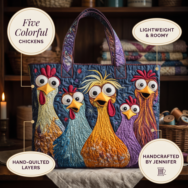 Artisan Bag - Five Colorful Chickens 6