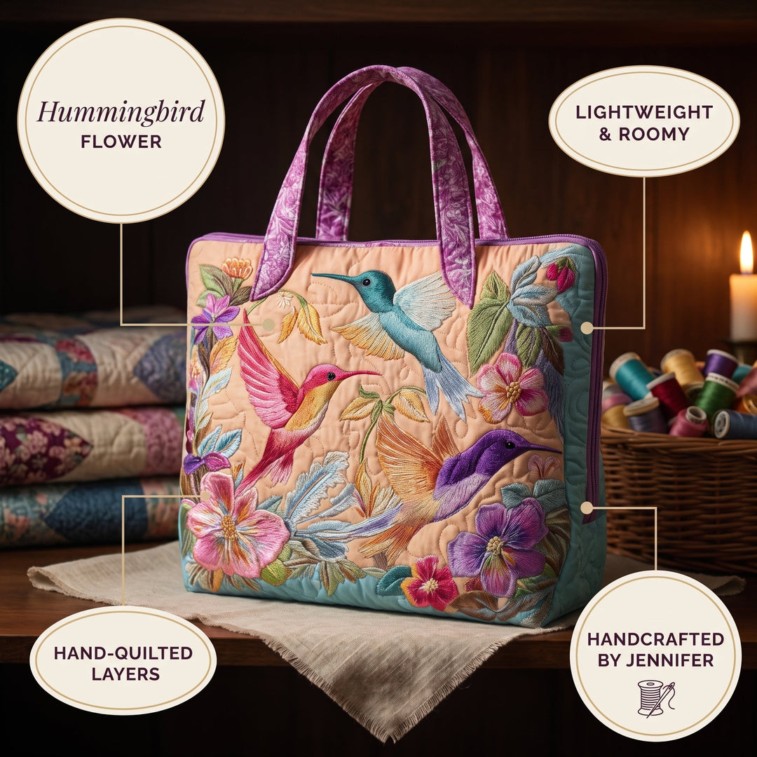 Hummingbird Flower Quilted Tote Bag 6