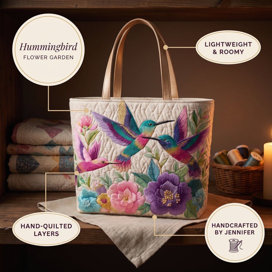 Hummingbird Flower Garden Quilted Tote Bag 6