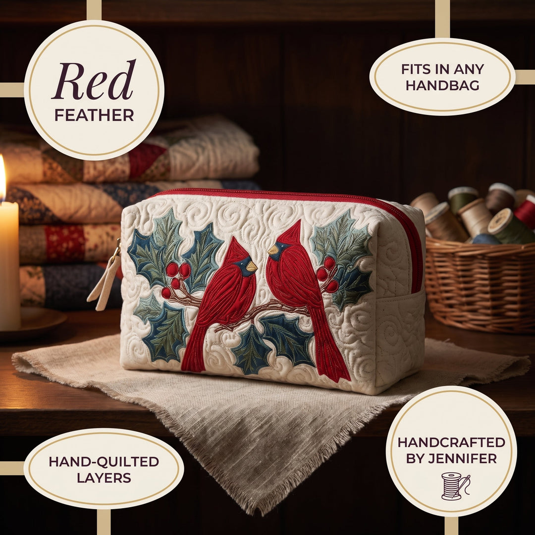 Red Feather Quilted Makeup Bag 4