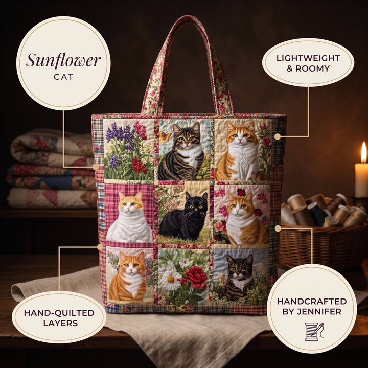 Sunflower Cat Quilted Tote Bag 6