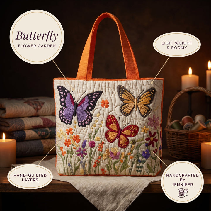 Butterfly Flower Garden Quilted Tote Bag 6