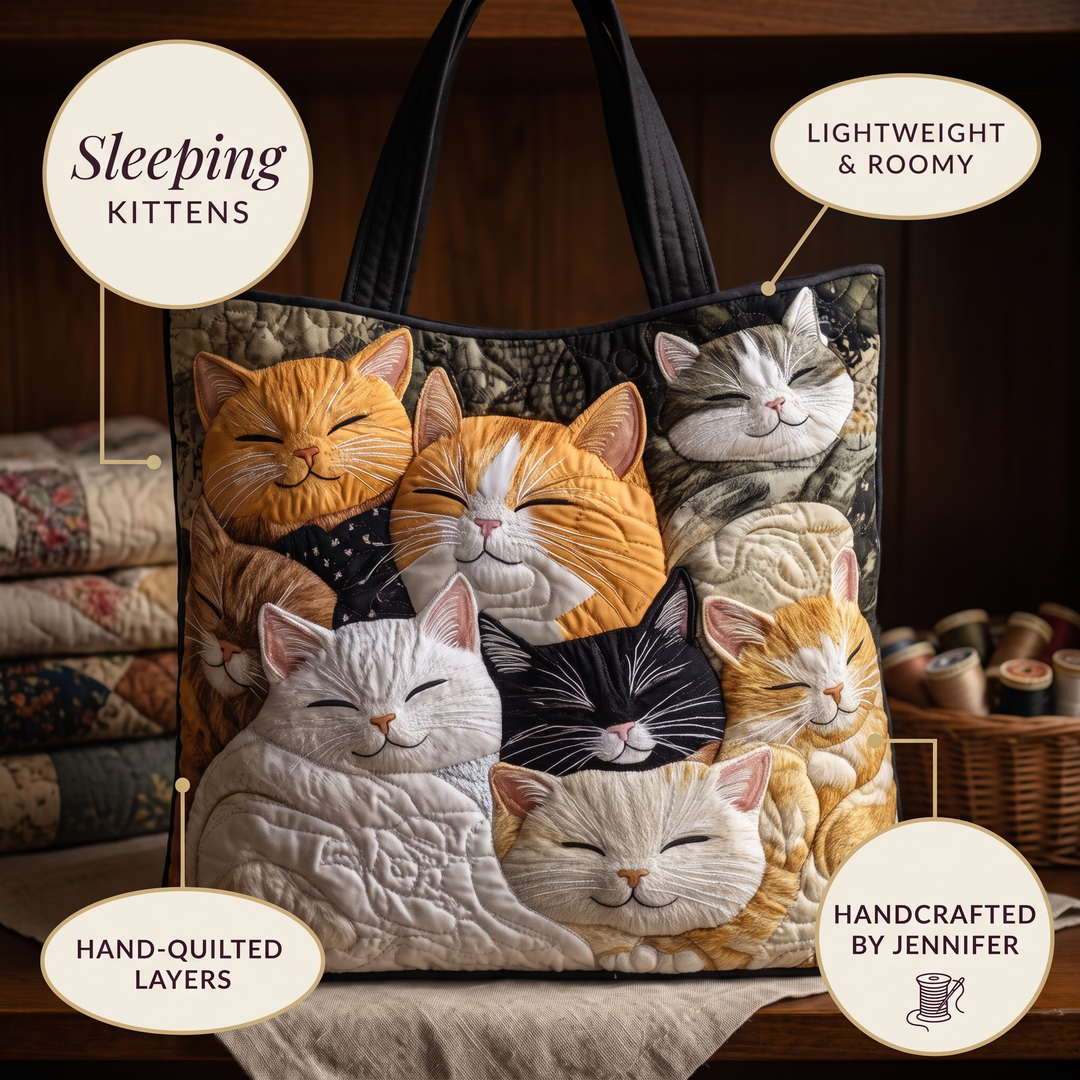 Artisanal Quilted Bag - Sleeping Kittens 9