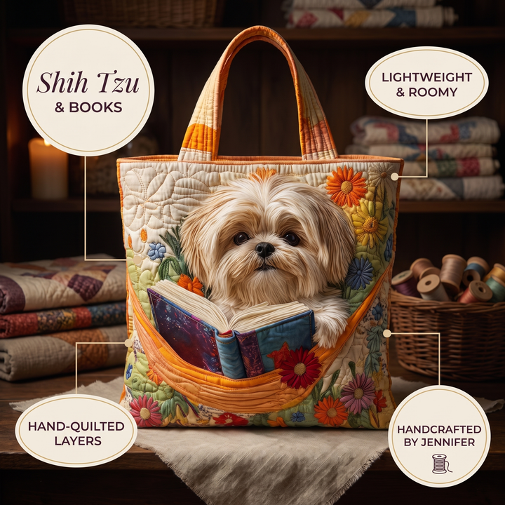 Artisanal Bag - Shih Tzu with Books and Flowers 8