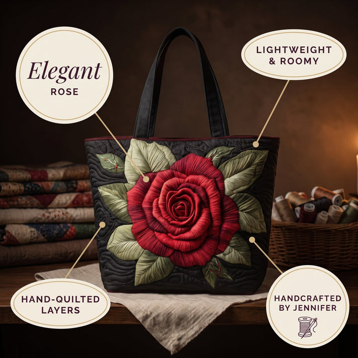 Elegant Rose Quilted Tote Bag 6
