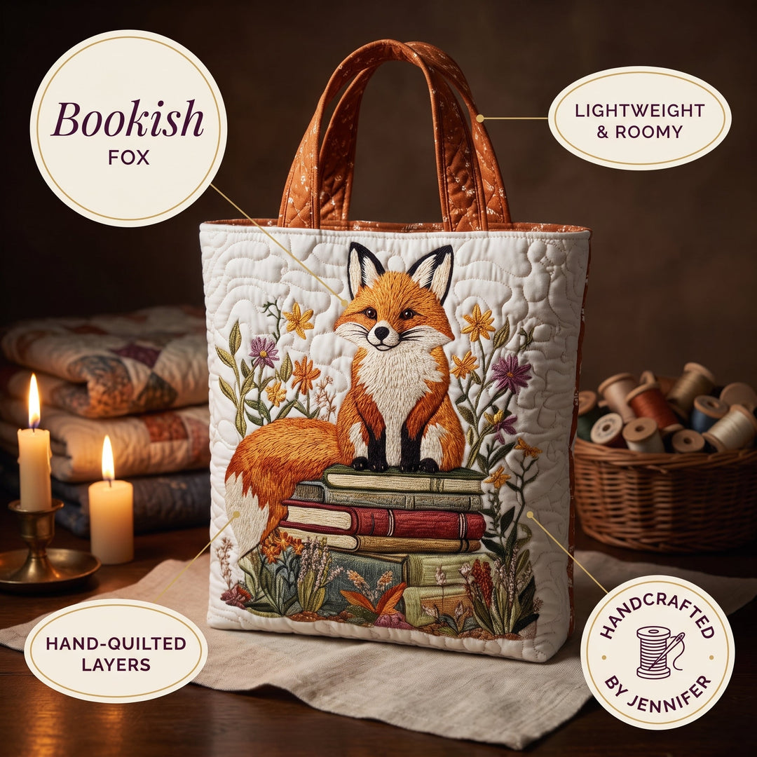 Bookish Fox Quilted Tote Bag 6