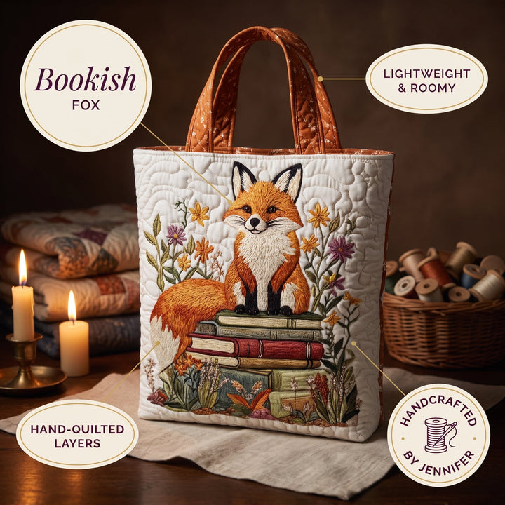 Bookish Fox Quilted Tote Bag 6