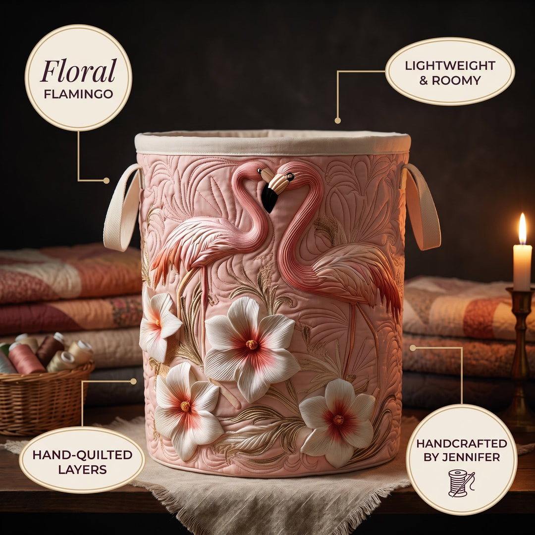 Floral Flamingo Quilted Laundry Basket 7