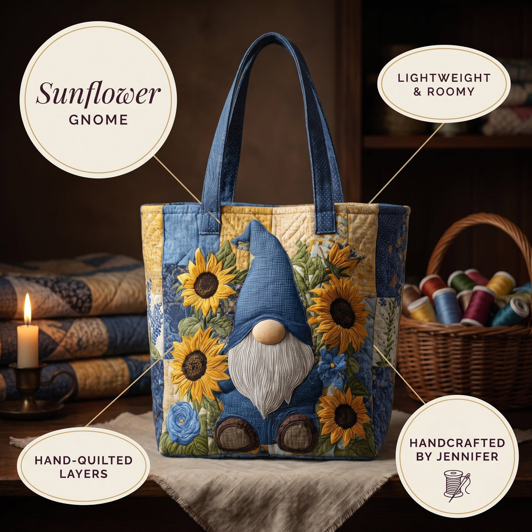 Sunflower Gnome Quilted Tote Bag 6