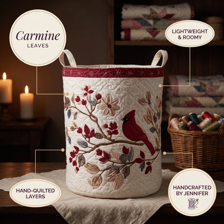 Carmine Leaves Quilted Laundry Basket 7