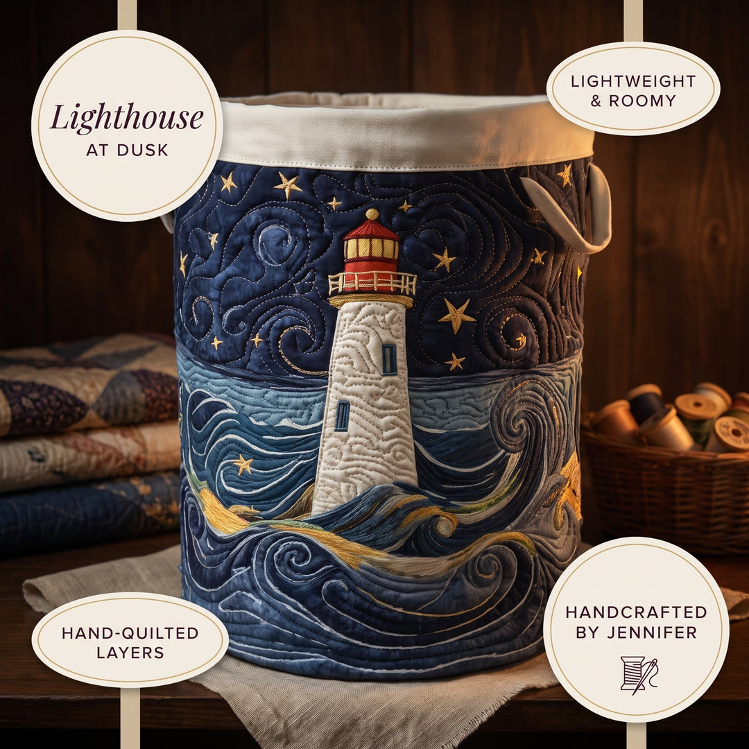 Lighthouse at Dusk Quilted Laundry Basket 7