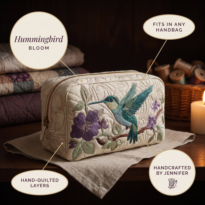Hummingbird Bloom Quilted Makeup Bag 4
