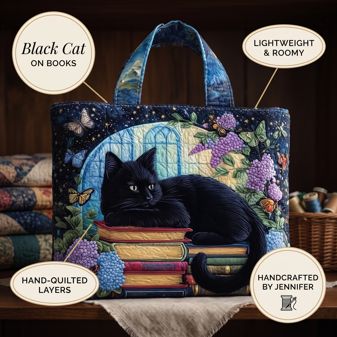 Artisanal Bag - Black Cat on Books 8