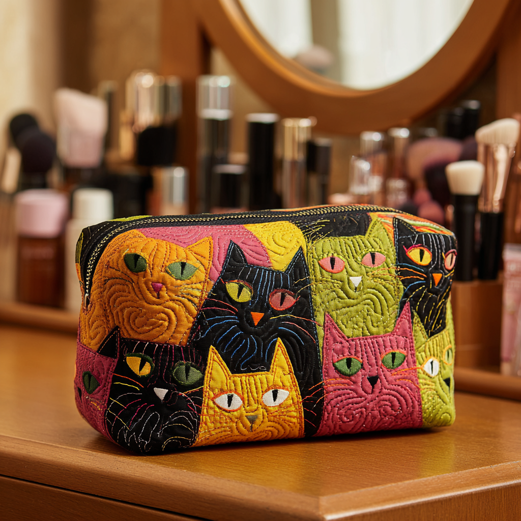 Cat Garden Quilted Makeup Bag 1
