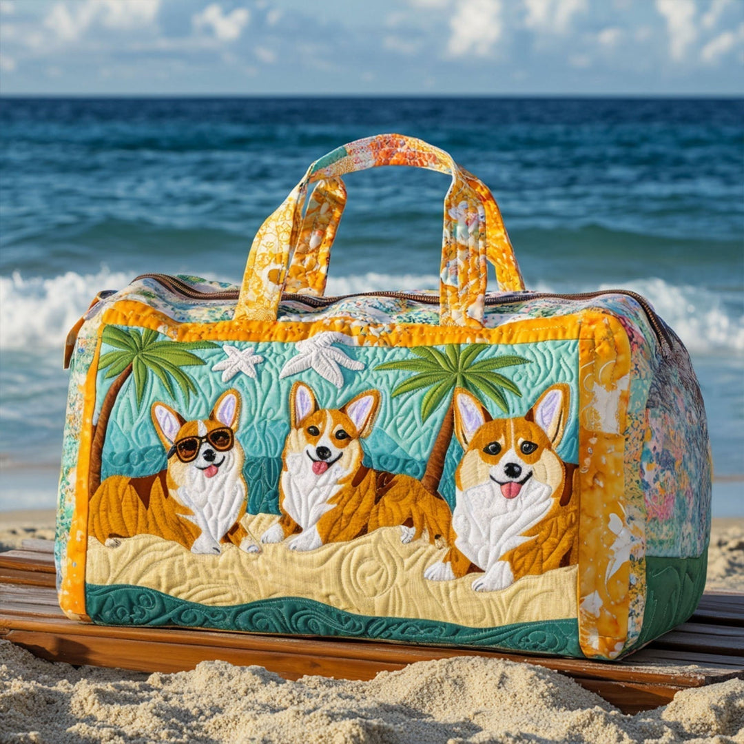 Corgi in the Beach Quilted Duffle Bag 1