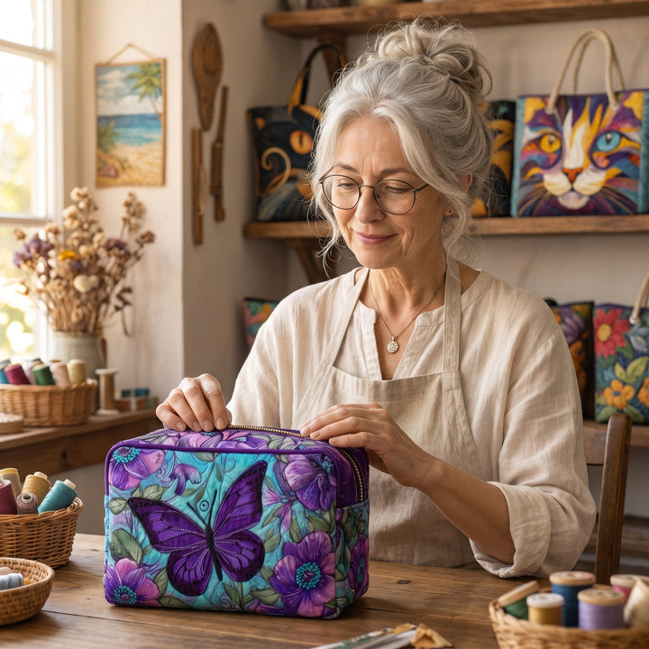 Butterfly Bloom Quilted Makeup Bag 6