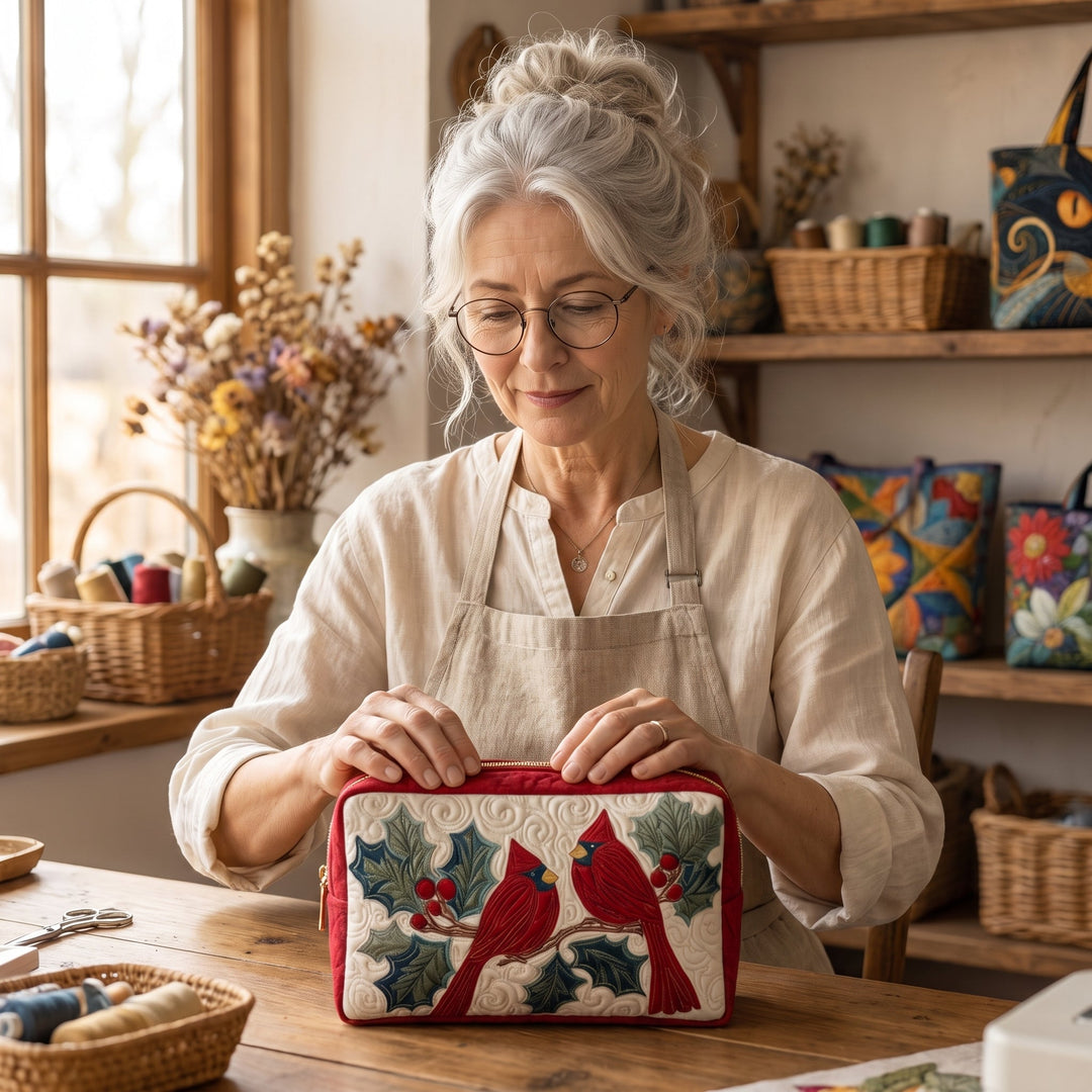 Red Feather Quilted Makeup Bag 6