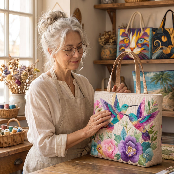 Hummingbird Flower Garden Quilted Tote Bag 7