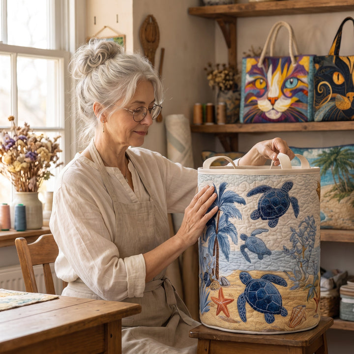 Sea Turtle Quilted Laundry Basket 8