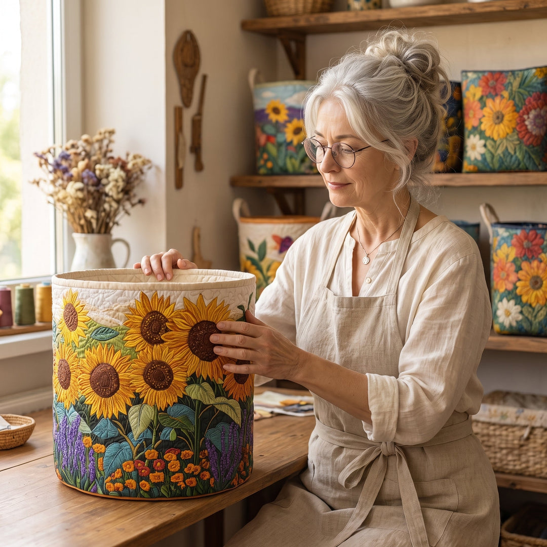 Sunflowers Quilted Laundry Basket 8
