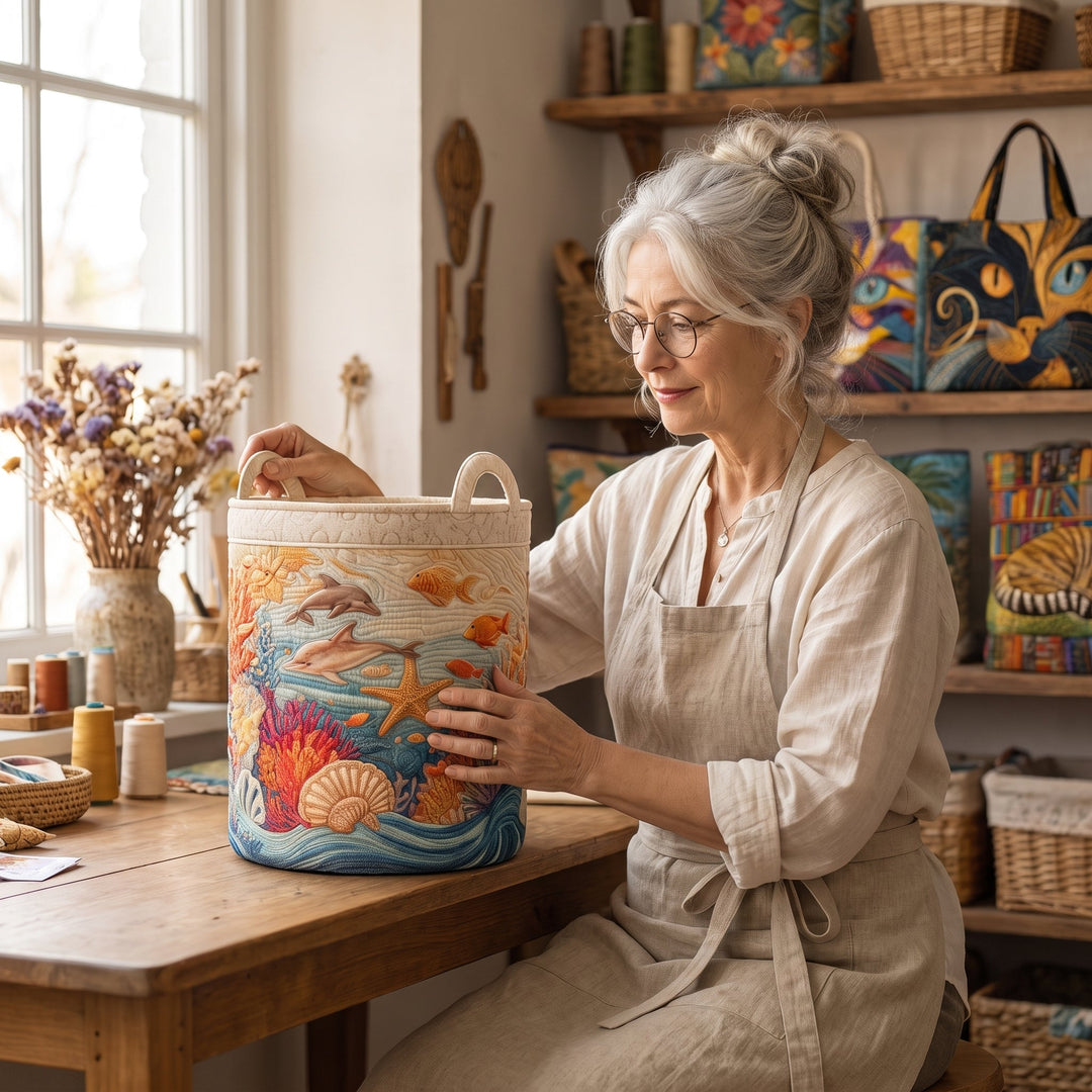 Sea Breeze Quilted Laundry Basket 8