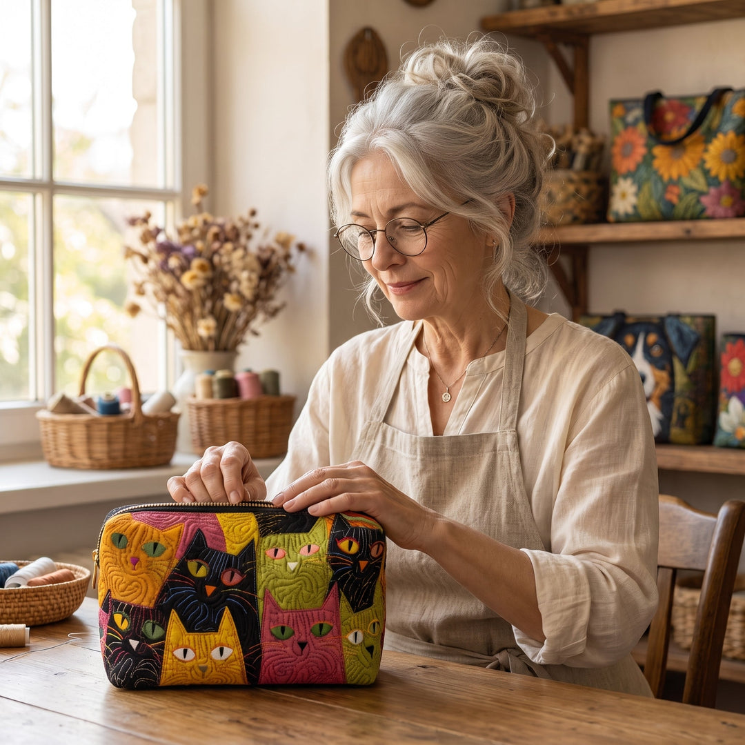 Cat Garden Quilted Makeup Bag 6